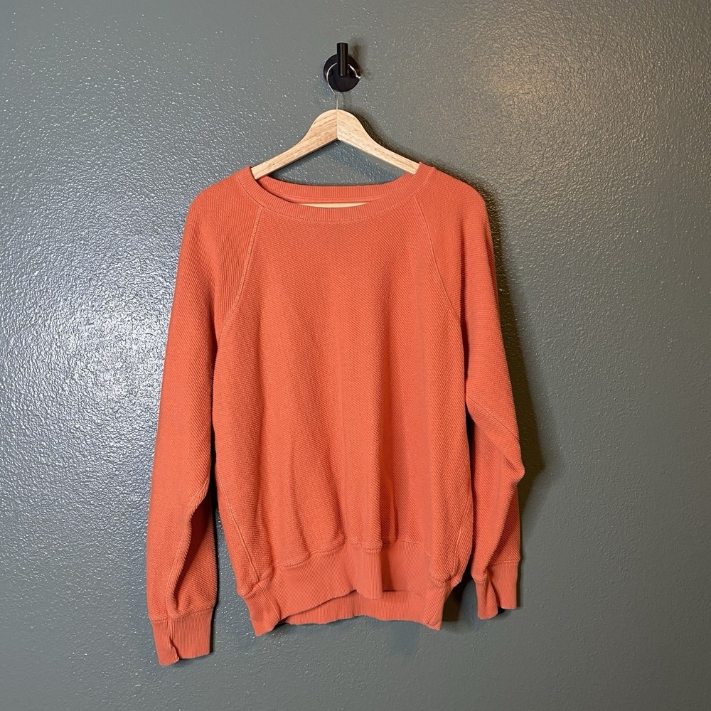 Aerie Crewneck Sweatshirt Pullover Womens Medium Orange Textured Oversized Comfy